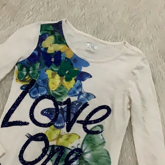 Justice girls blue glittery butterfly long sleeve shirt size 12 - Picture 2 of 4